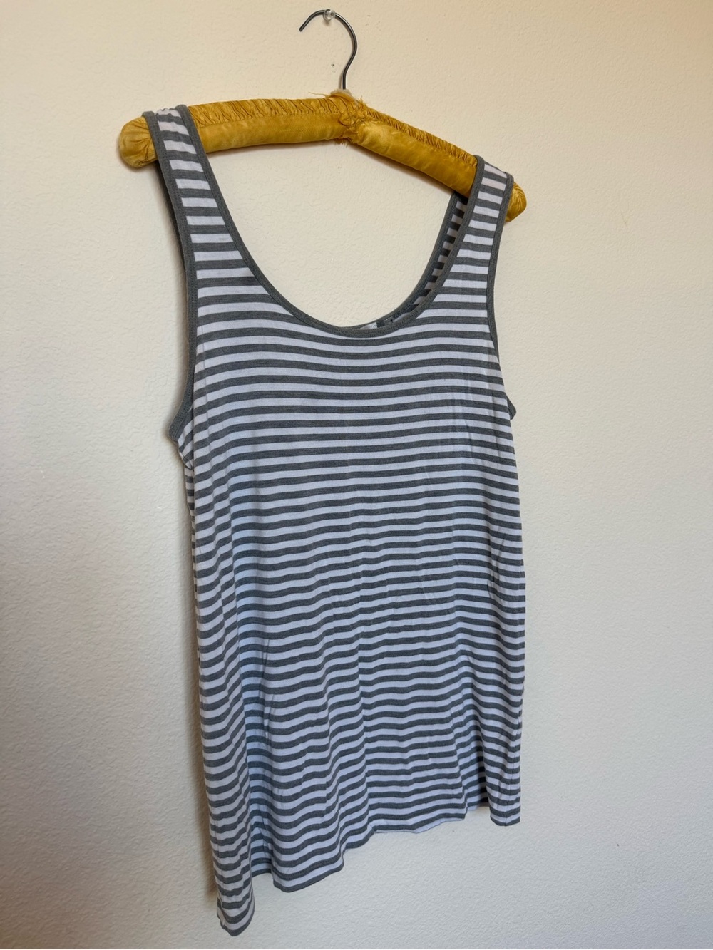Max Studio Gray and White Striped Scoop Neck Tank